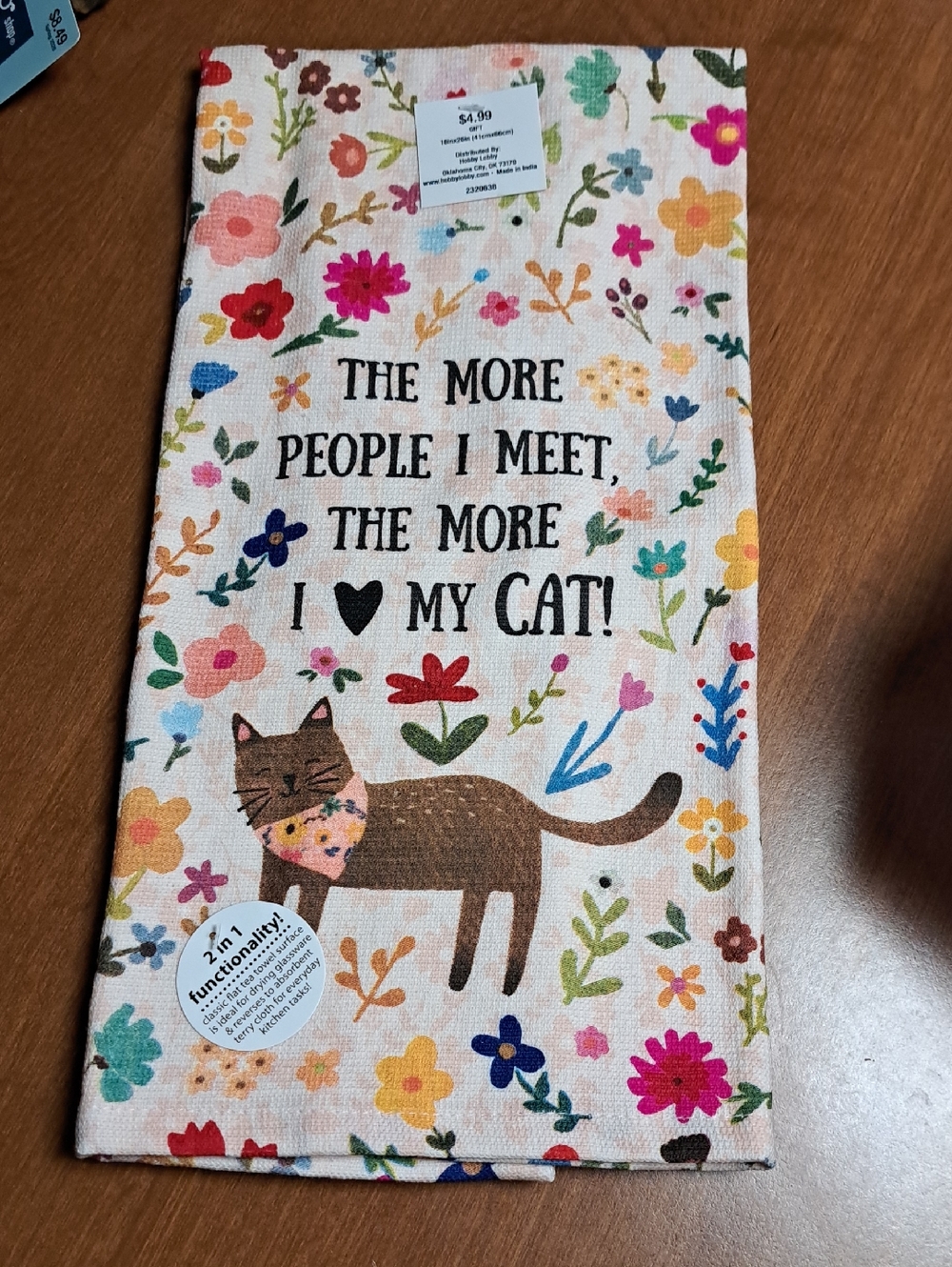 Floral Cat Kitchen Towel - I ♥ My Cat - Multi BUNDLE ONLY